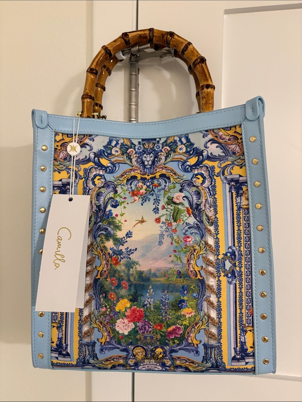 CAMILLA Print Tote with Bamboo Handles